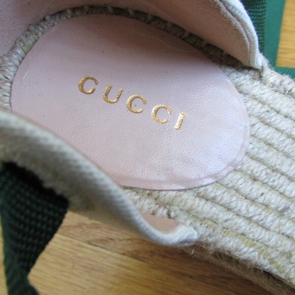 Gucci Lilibeth Stylvie Wedge Canvas Wedge Espadrille 525728 Red/Green Stripes - Picture 8 of 10